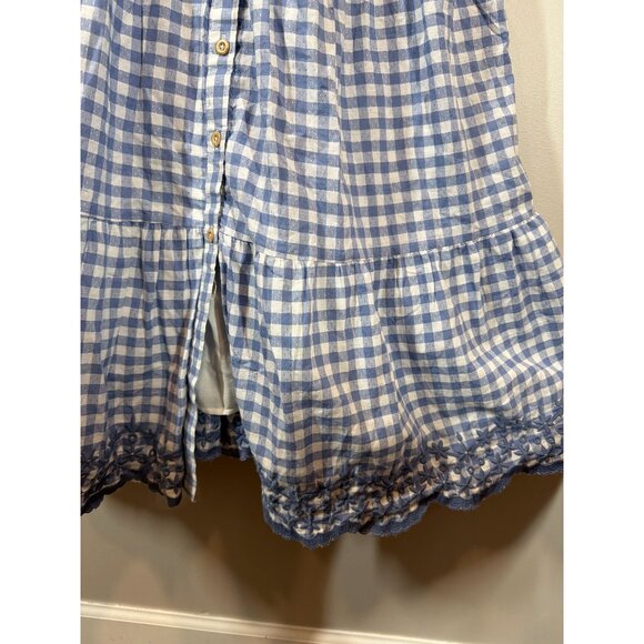 Shabby Chic Blue Checkered Dress SZ S Ruffled Sleeves Gingham Tiered Cottagecore - Picture 4 of 8